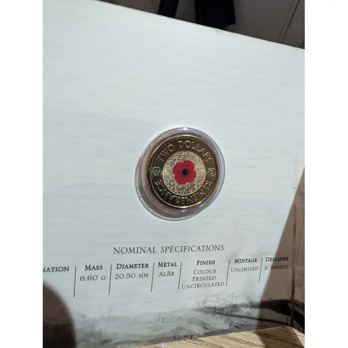 2012 $2 Remembrance Day 'C' Mintmark "RED POPPY" Coin In Tri Folder UNC-RAM