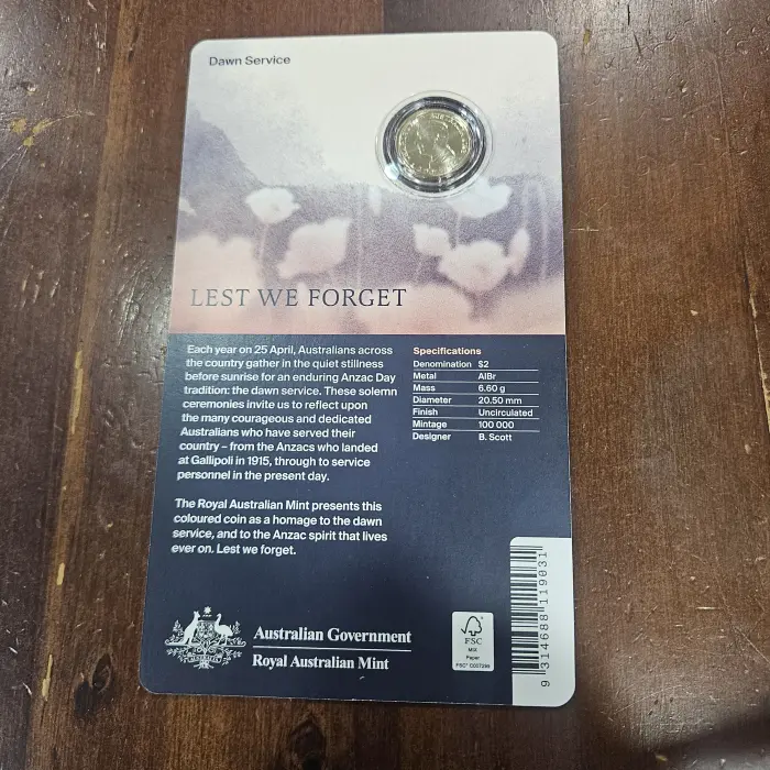 2026 $2 C MINTMARK COLOURED DAWN SERVICE