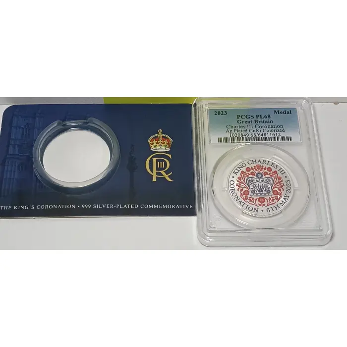 Charles III 2023 Coronation Colour Silver Platted Proof Like (PL) Medallion PCGS