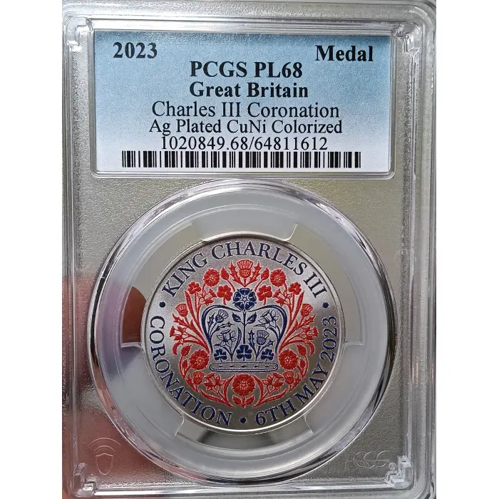Charles III 2023 Coronation Colour Silver Platted Proof Like (PL) Medallion PCGS