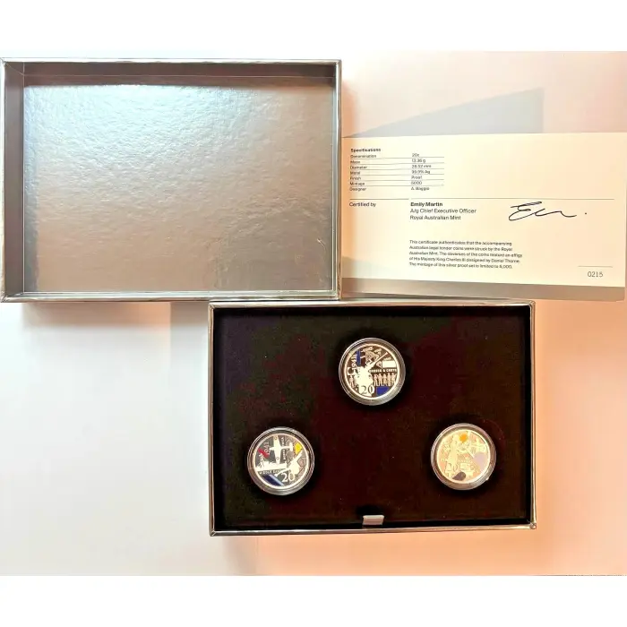 2026 Australia Service Amid Strife 20c Silver Proof 3-Coin Set COA #0215/5000