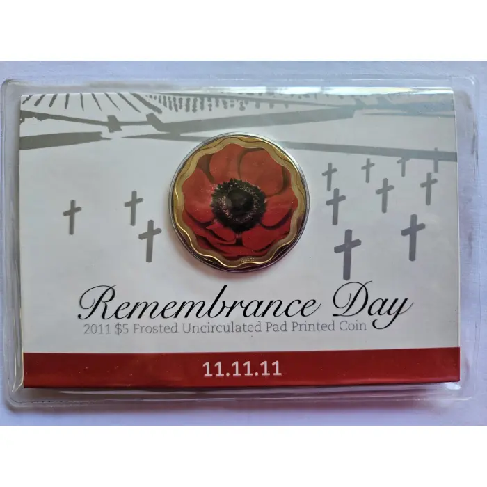 🌹 2011 $5 Uncirculated Remembrance Day 11.11.11 Red Poppy Coin Mintage 20,284