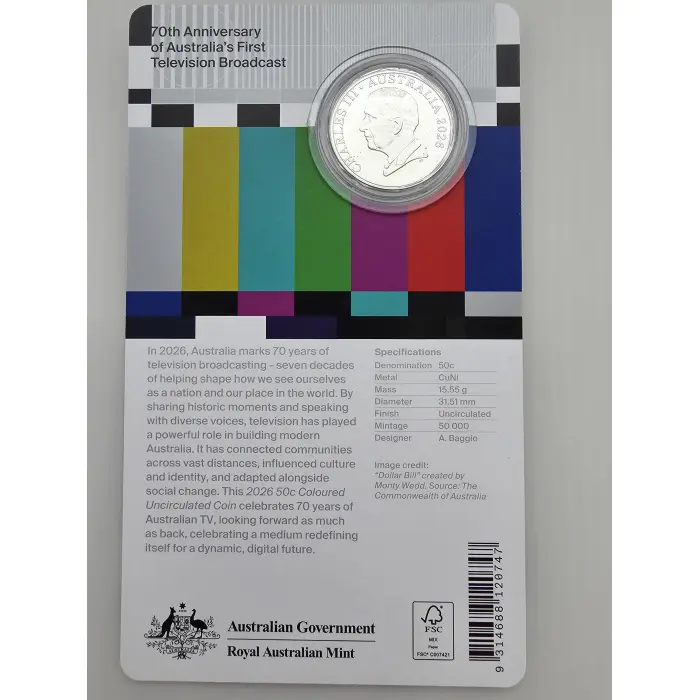 70th Anniversary of Australia’s First Television Broadcast - 50c Coin
