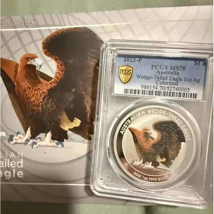 2025-P $1 Wedge-Tailed Eagle 1oz 0.9999 Silver Colourised PCGS MS70