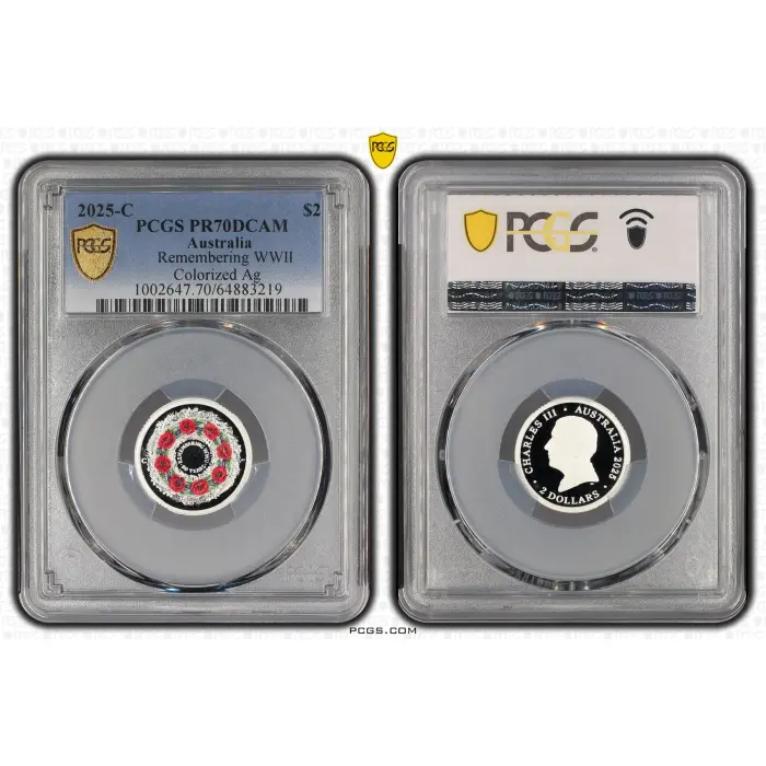 2025 - C Remembering WWII Poppy Wreath  PR70DCAM Silver Proof Colorized $2 PCGS