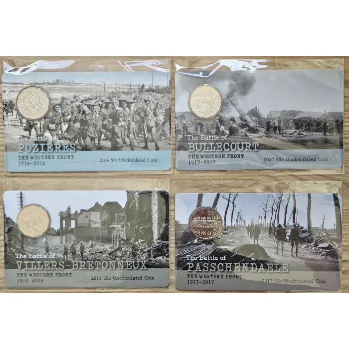 THE WESTERN FRONT – 4 50 CENT COINS ON CARD