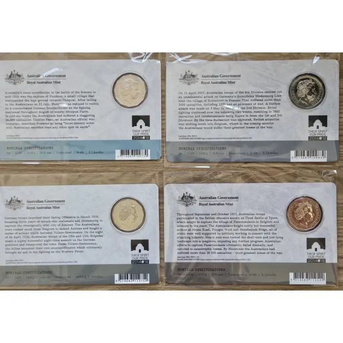 THE WESTERN FRONT – 4 50 CENT COINS ON CARD