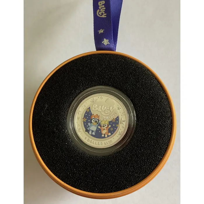 2025 BLUEY CHRISTMAS $1 COLOURED FINE SILVER PROOF COIN