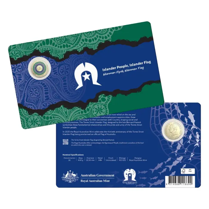 2025-C $2 TORRES STRAIT ISLANDER FLAG 30TH ANNIVERSARY COIN IN CARD