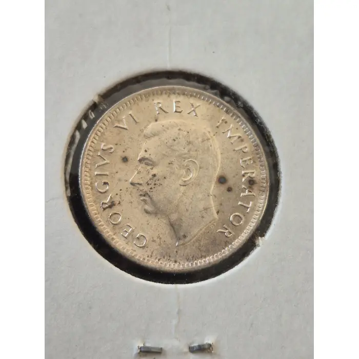 ​1943 South Africa 6 Pence Coin – King George VI (Aunc/ Toned Condition)