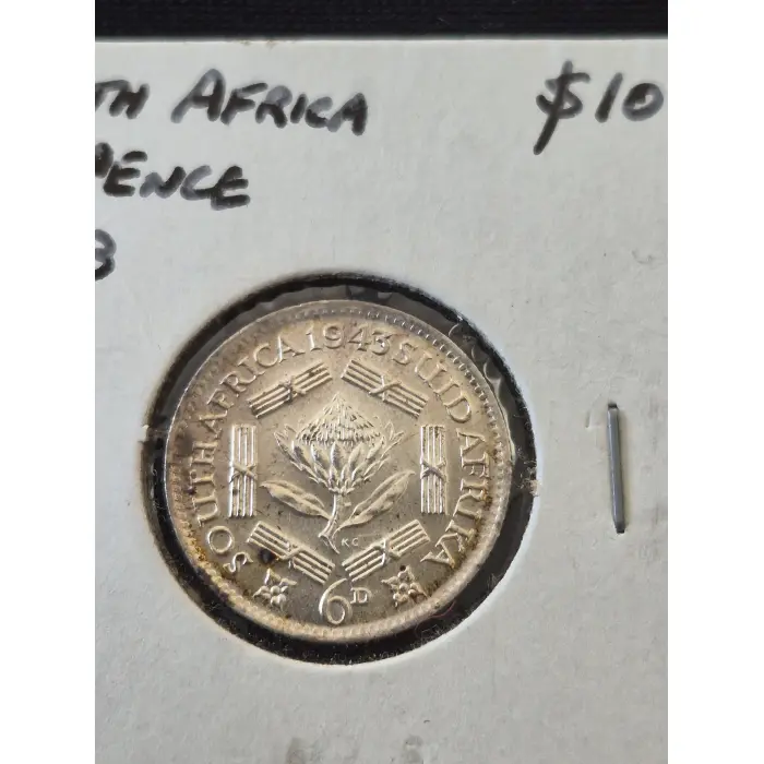 ​1943 South Africa 6 Pence Coin – King George VI (Aunc/ Toned Condition)