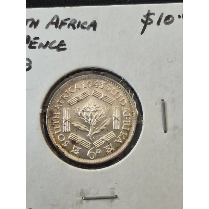 ​1943 South Africa 6 Pence Coin – King George VI (Aunc/ Toned Condition)