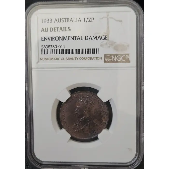 1933 AUSTRALIAN HALFPENNY – NGC AU DETAILS A genuine 1933 Australian Halfpenny, 