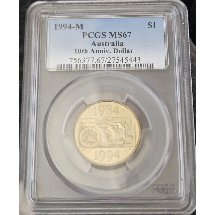 1994-M $1 10TH ANNIVERSARY – PCGS MS67 – TOP POP A 1994 Melbourne M-mintmark