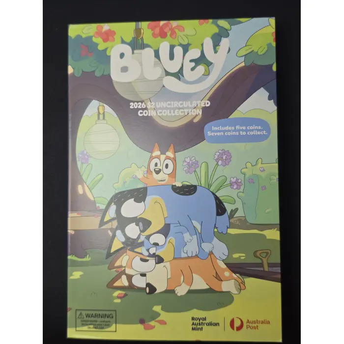 2026 Bluey $2 Uncirculated Coin Collection – Complete 7-Coin Set & Folder Opened