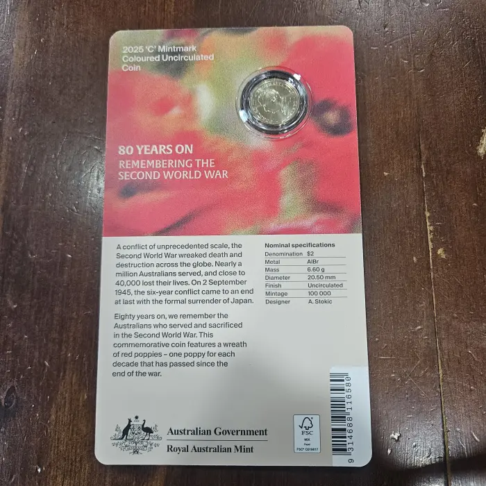 2025 $2 C MINTMARK COLOURED POPPIE WREATH