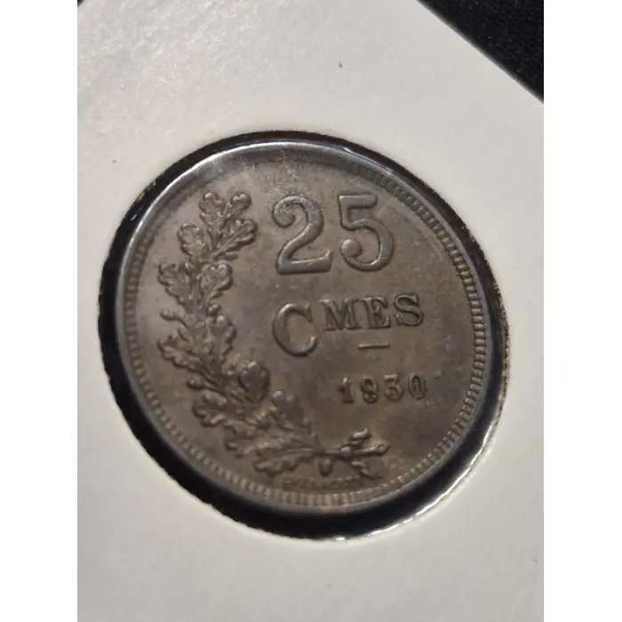 1930 Luxembourg 25 Centimes Vintage Coin – Crowned Coat of Arms