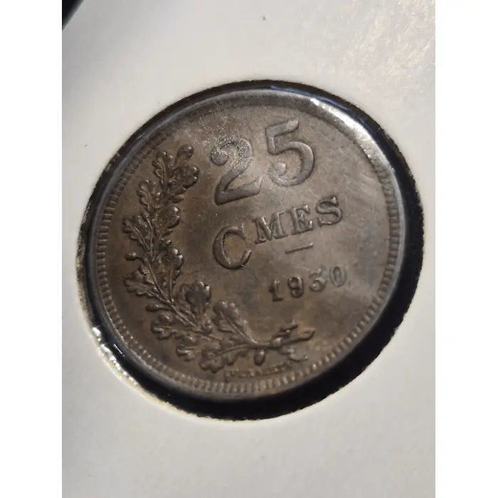 1930 Luxembourg 25 Centimes Vintage Coin – Crowned Coat of Arms