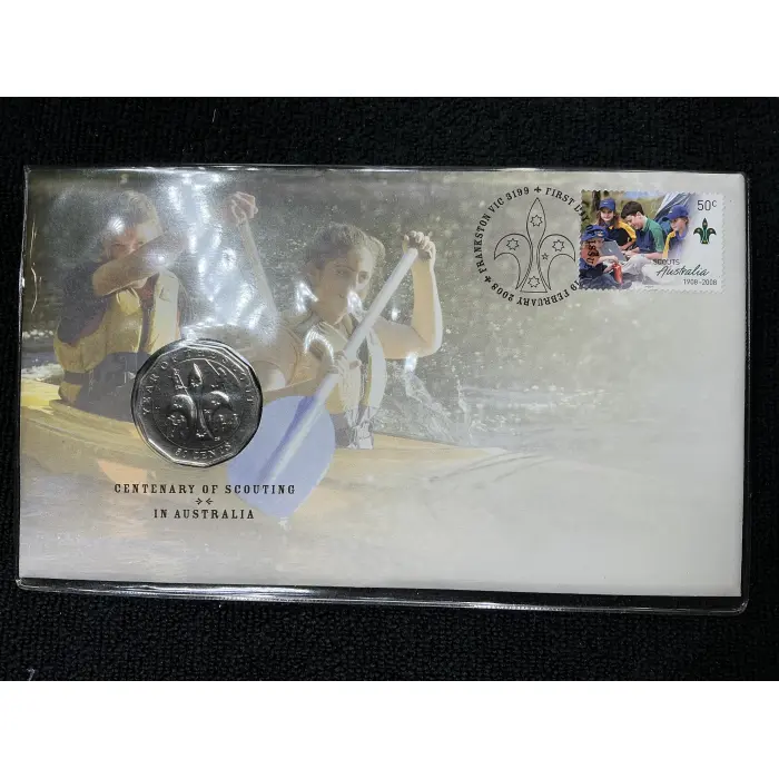 2008 Centenary of Scouting, coin and stamp pnc