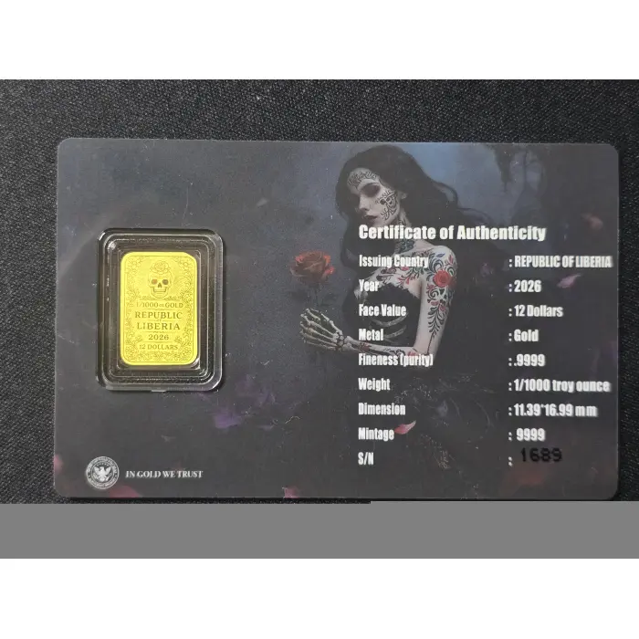 2026 Republic of Liberia 1/1000 oz .9999 Pure Gold