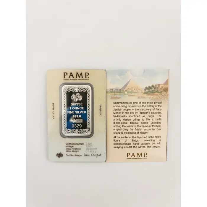 2026 PAMP Suisse Moses & Batya 1oz Silver Bar Limited 5000 Mintage