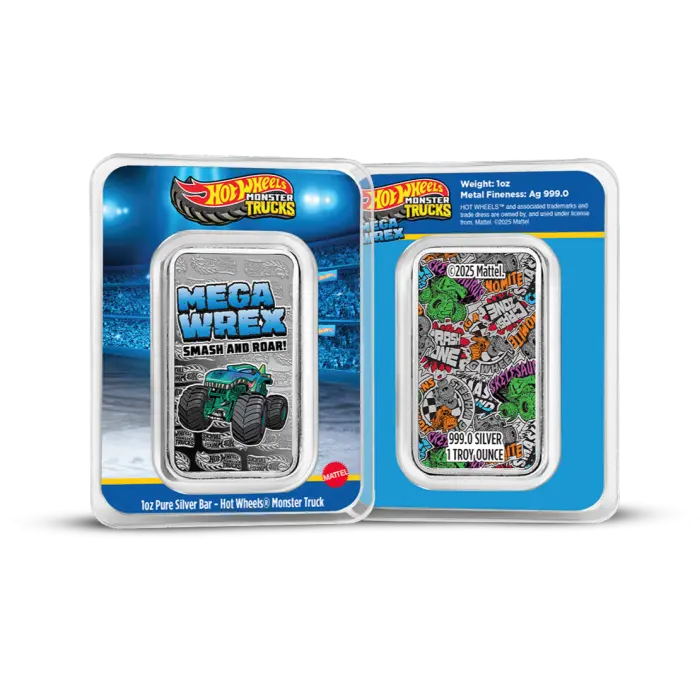 2026 Hot Wheels Monster Trucks Mega Wrex 1oz Silver Bar Limited 5000 Units