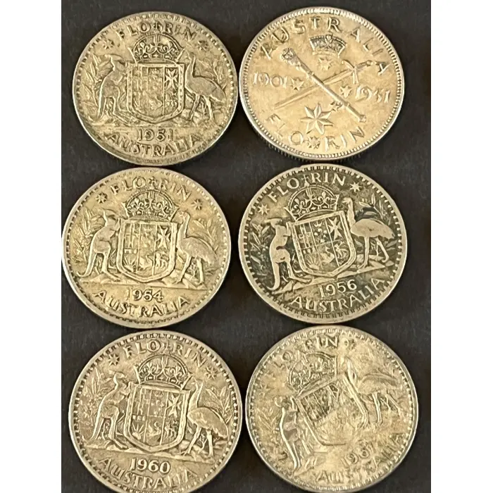 14 Florins set 50% Silver 