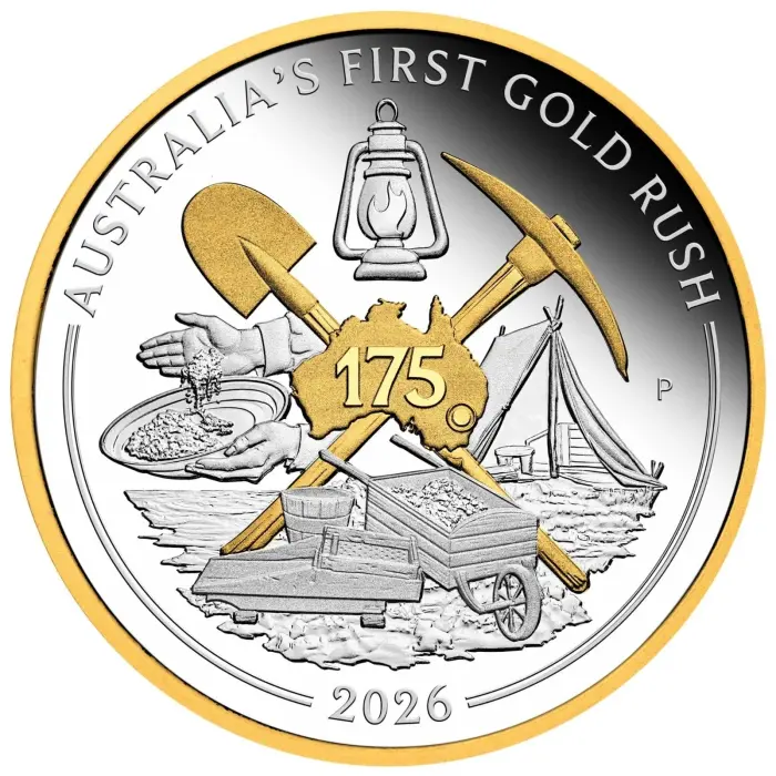 2026 Australia First Gold Rush 175th Anniversary 1oz Silver Proof Gilded Coin