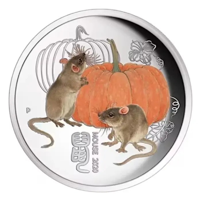 2020 Australia 25c Lunar Year Mouse Rat 1/4oz Silver Coloured BU Coin in Capsule