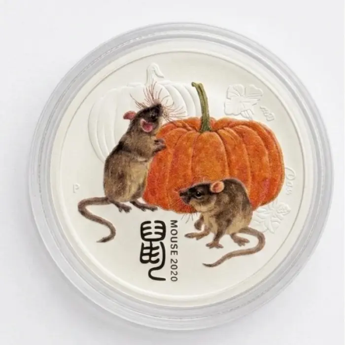 2020 Australia 25c Lunar Year Mouse Rat 1/4oz Silver Coloured BU Coin in Capsule