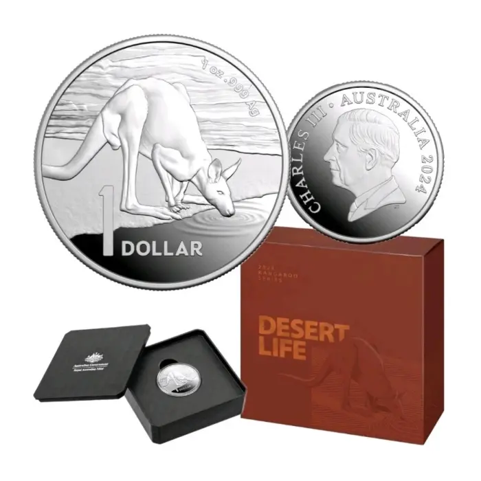 2024 KANGAROO SERIES DESERT LIFE $5 1OZ 99.9% FINE SILVER PROOF COIN