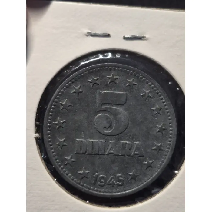 1945 Yugoslavia 5 Dinara Coin – Democratic Federal Yugoslavia (Zinc)