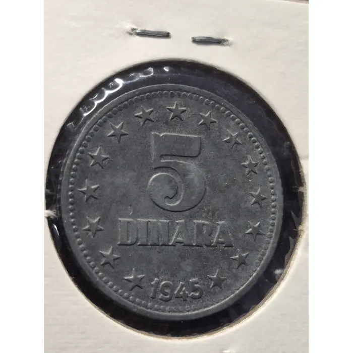 1945 Yugoslavia 5 Dinara Coin – Democratic Federal Yugoslavia (Zinc)