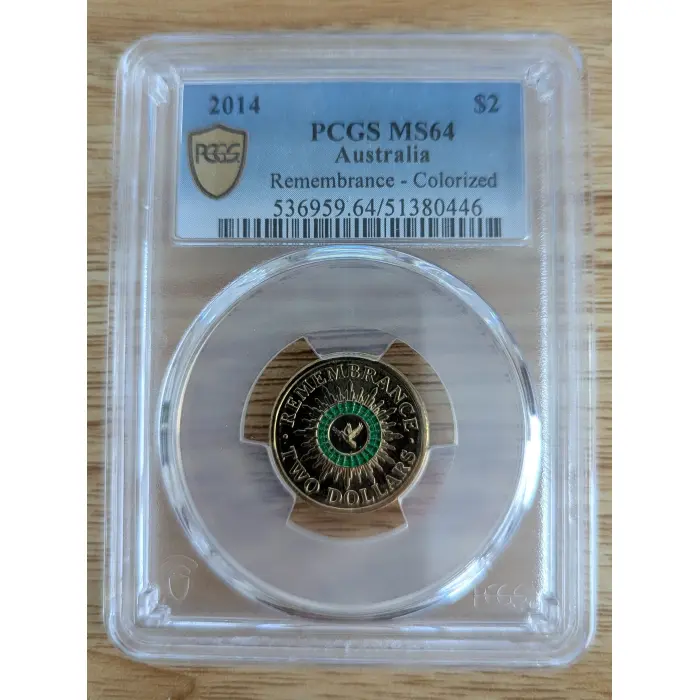 2014 PCGS MS64 Coloured Remembrance Day $2