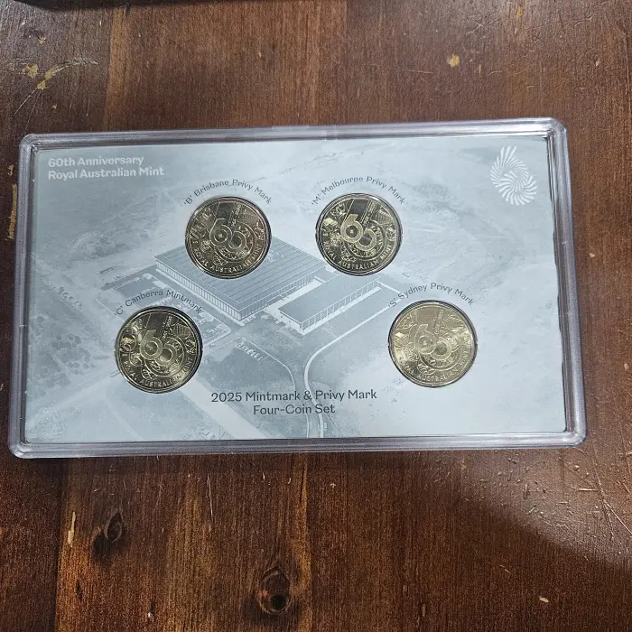 60TH ANNIVERSARY ROYAL AUSTRALIAN MINT 2025 $1 MINTMARK & PRIVY MARK 4 COIN SET 