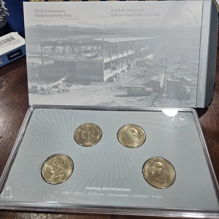 60TH ANNIVERSARY ROYAL AUSTRALIAN MINT 2025 $1 MINTMARK & PRIVY MARK 4 COIN SET 
