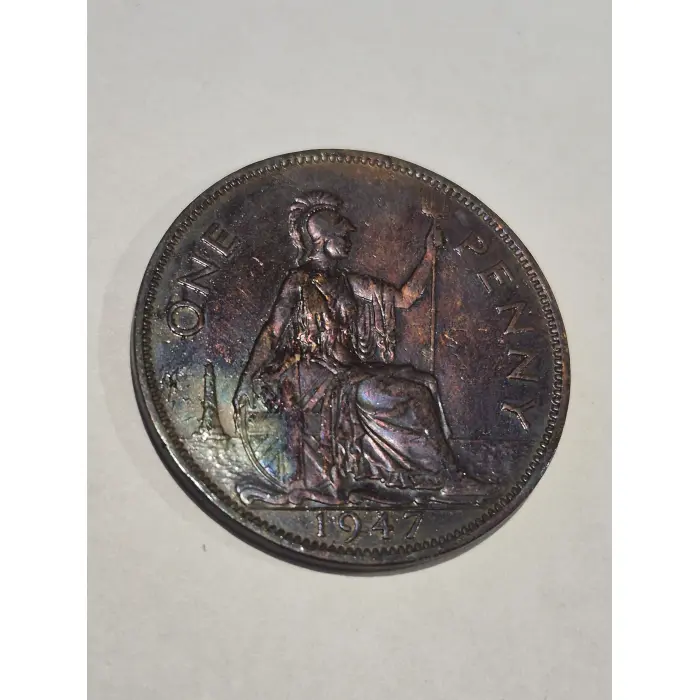 1947 Great Britain One Penny – King George VI (Vibrant Toned Bronze Coin)
