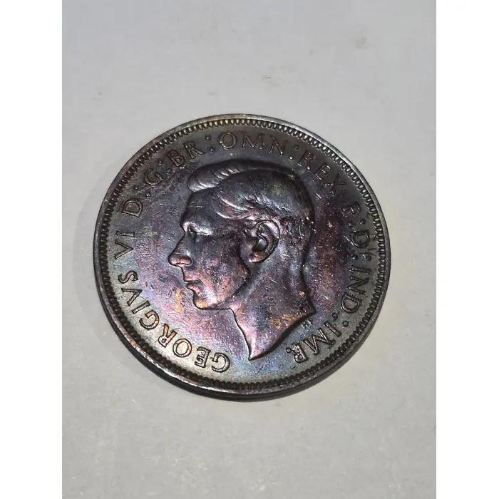 1947 Great Britain One Penny – King George VI (Vibrant Toned Bronze Coin)