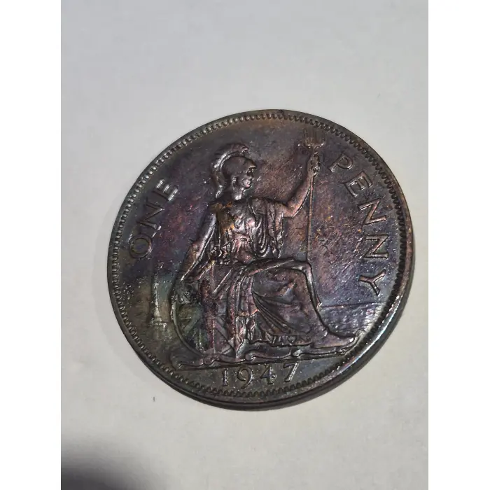 1947 Great Britain One Penny – King George VI (Vibrant Toned Bronze Coin)