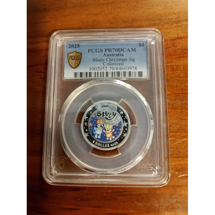 2025 $1 BLUEY CHRISTMAS SILVER PROOF COIN PCGS PR70DCAM