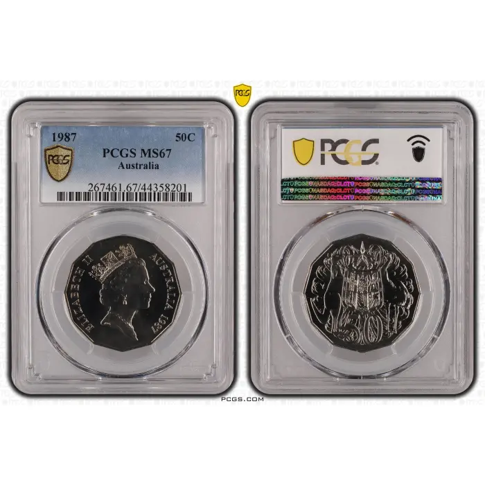 1987 AUSTRALIAN 50C – PCGS MS67 A scarce 1987 