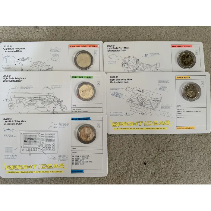 5x Coins $1 Bright Ideas Privy Mark in Card Uncirculated
