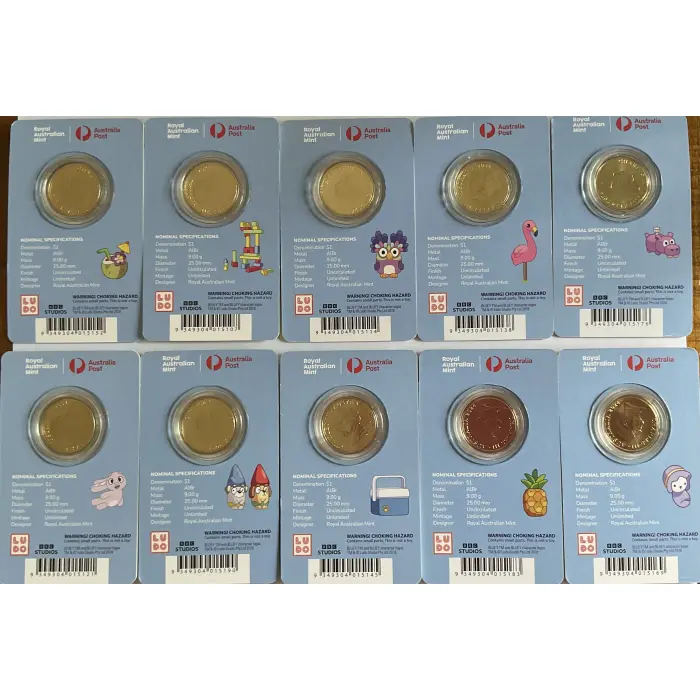 2024 BLUEY $1 DOLLARBUCKS PRIVY MARK - 10 CARDED COIN SET