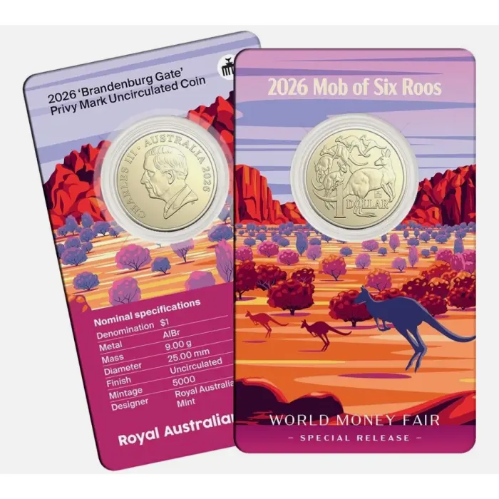 2026 "Mob of Six Roos" $1 Coin with Brandenberg Gate Privy Mark Coin WMF