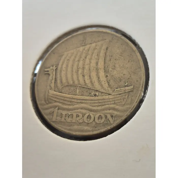 1934 Estonia 1 Kroon – "Ship of Vikings"  Coin (KM#16) 