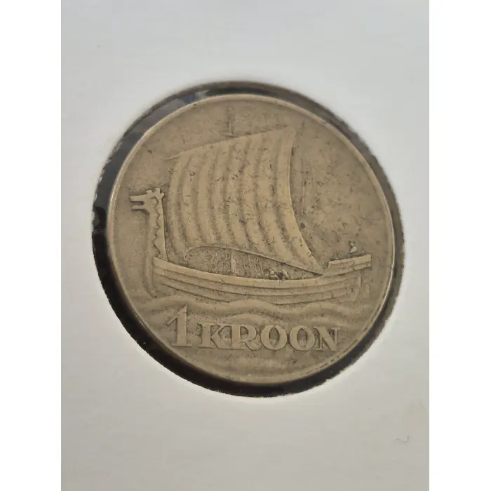 1934 Estonia 1 Kroon – "Ship of Vikings"  Coin (KM#16) 