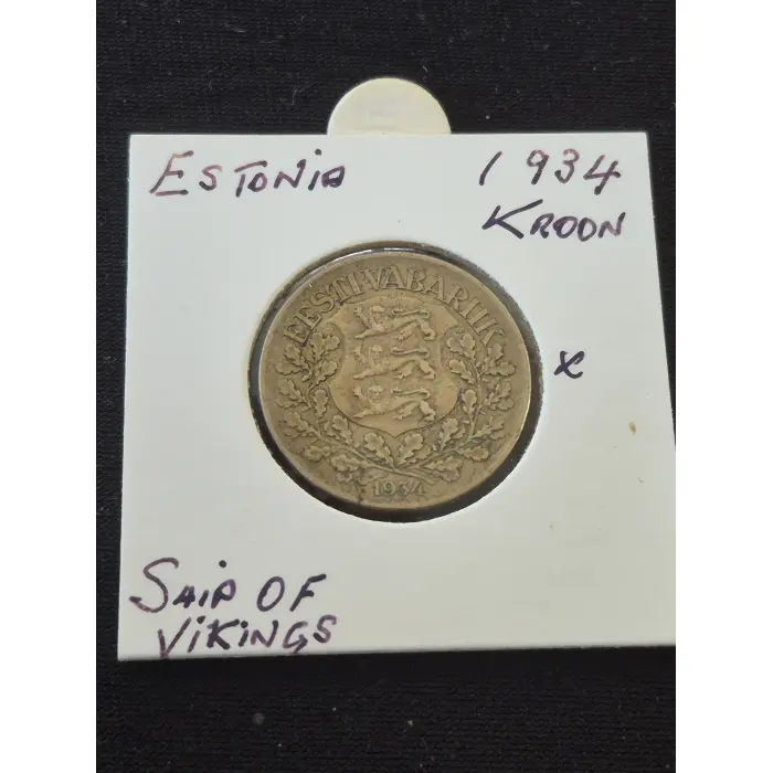1934 Estonia 1 Kroon – "Ship of Vikings"  Coin (KM#16) 