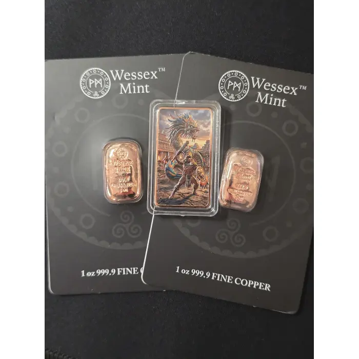 Premium 4pc Bullion Lot: 2x 1oz Wessex Mint Copper Bars, Armor of God & Aztec Dr