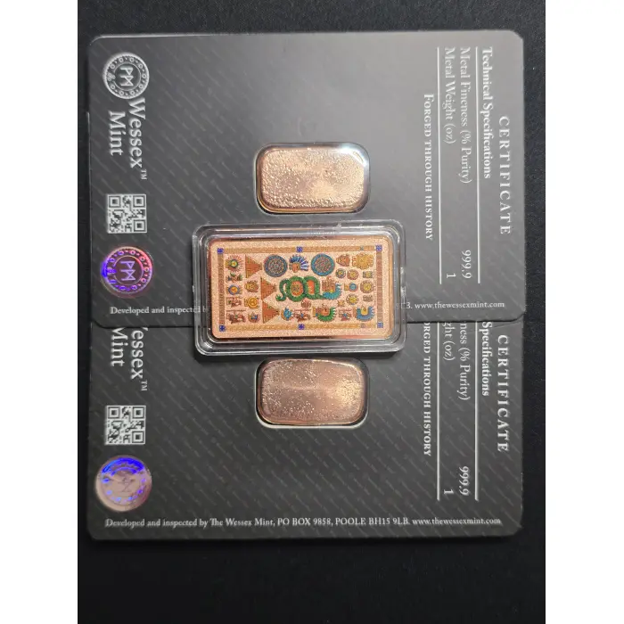 Premium 4pc Bullion Lot: 2x 1oz Wessex Mint Copper Bars, Armor of God & Aztec Dr
