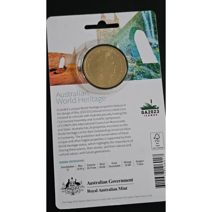 2023 Australian World Heritage $5 Coloured Frosted Uncirculated Coin